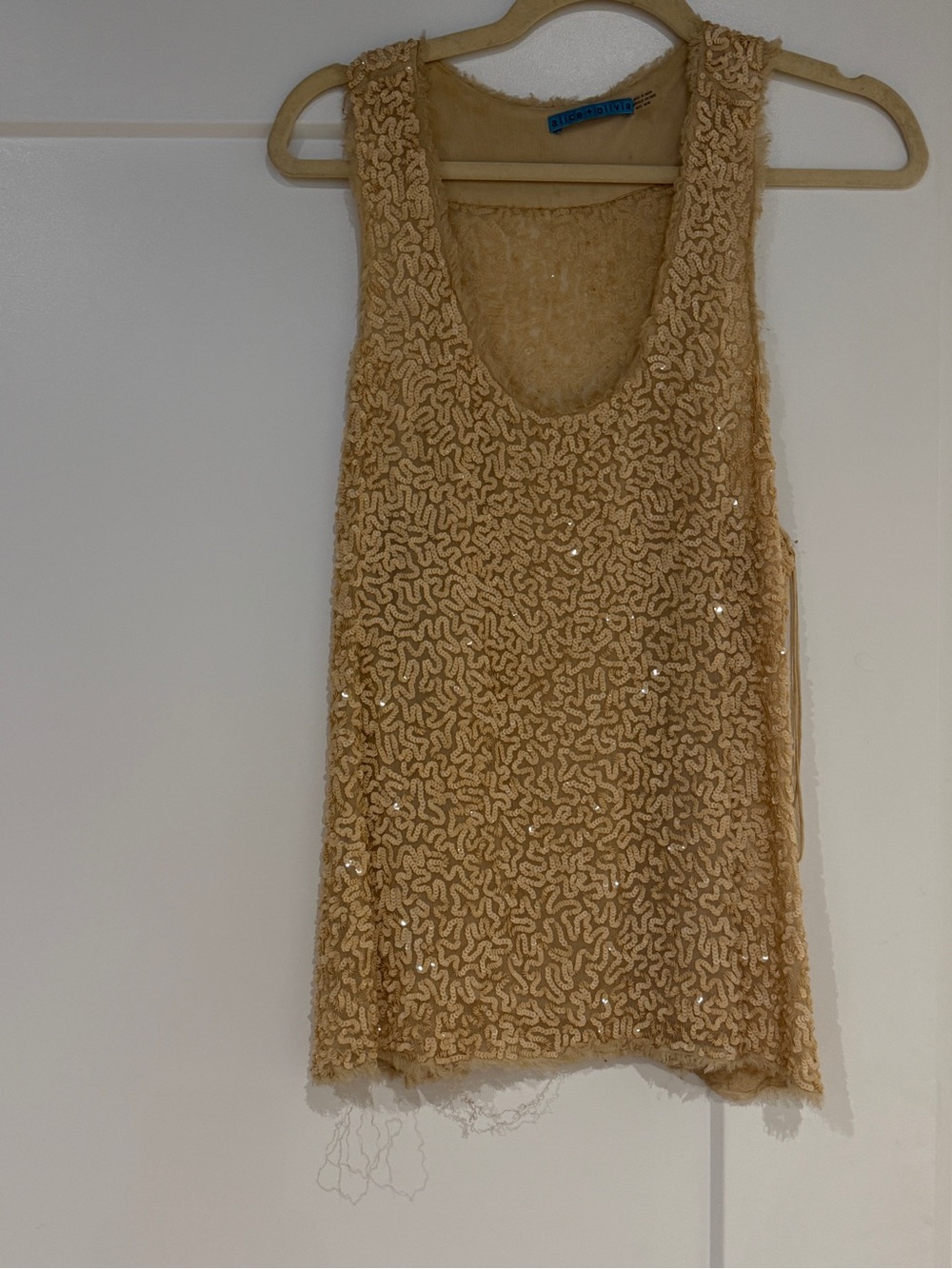 Alice + Olivia Beige Gold Sequin Scoop Neck Tank Top